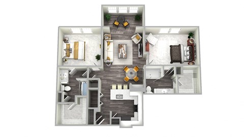 Floor plan for 2 beds, 2 baths, 1306 sqft